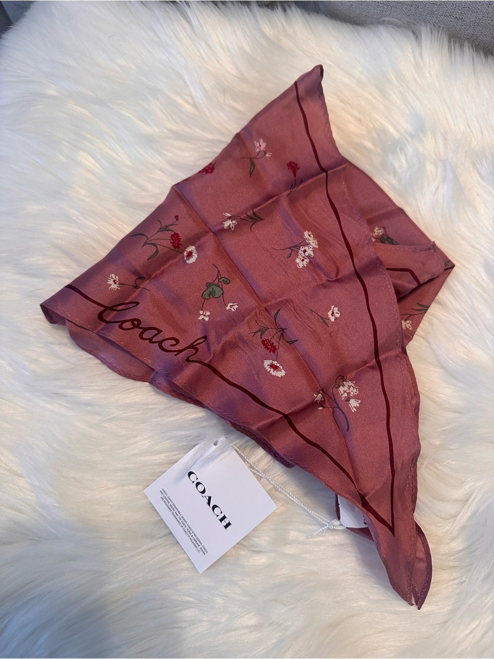 COACH Dusty Rose Floral Silk Scarf